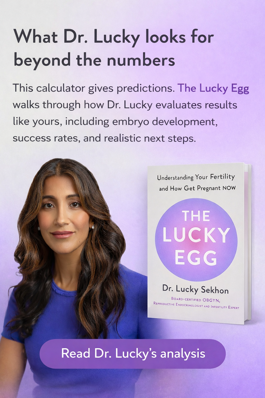 Ad banner promoting The Lucky Egg book by Dr. Lucky Sekhon, offering expert IVF and fertility guidance.