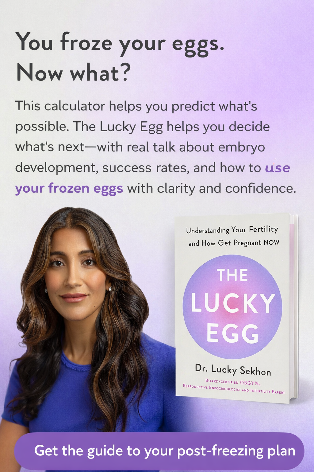 Ad banner promoting The Lucky Egg book by Dr. Lucky Sekhon, offering expert IVF and fertility guidance.